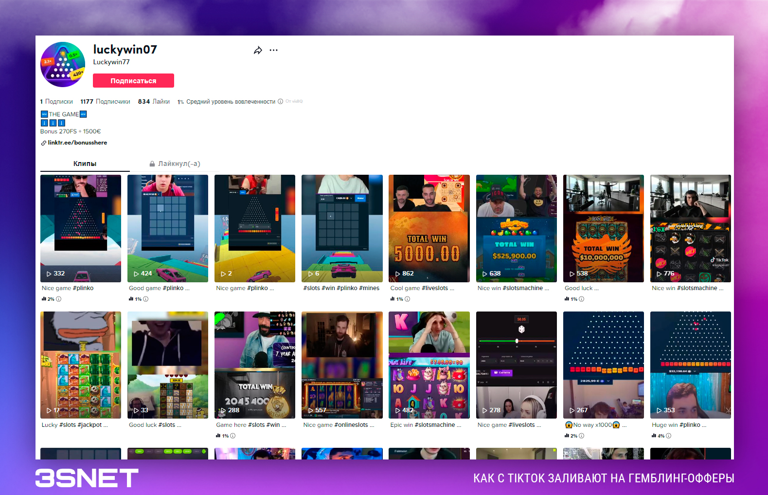 TikTok How to launch gambling offers 3snet 9
